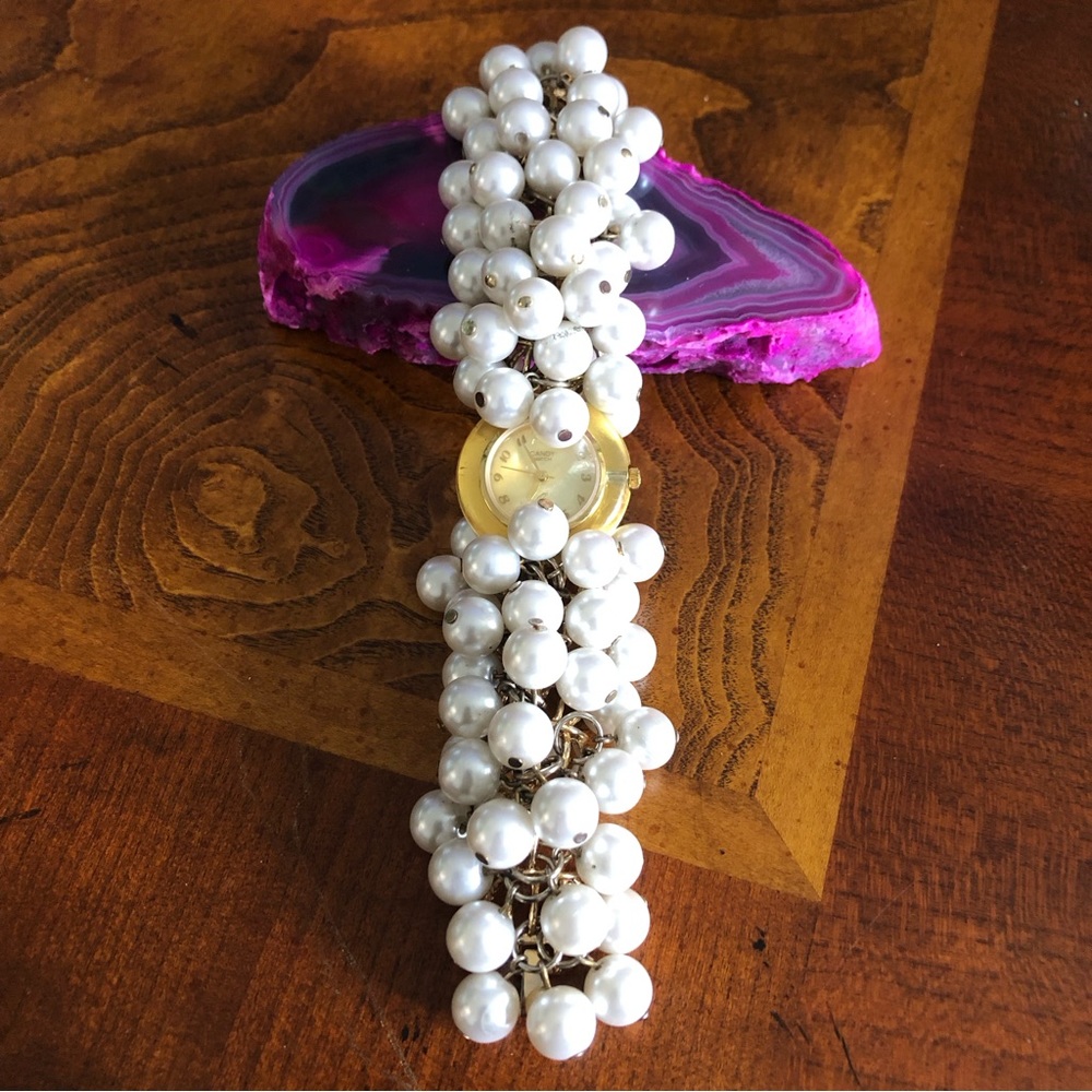 Vintage 80s Bonetto Candy Pearl cluster bracelet watch